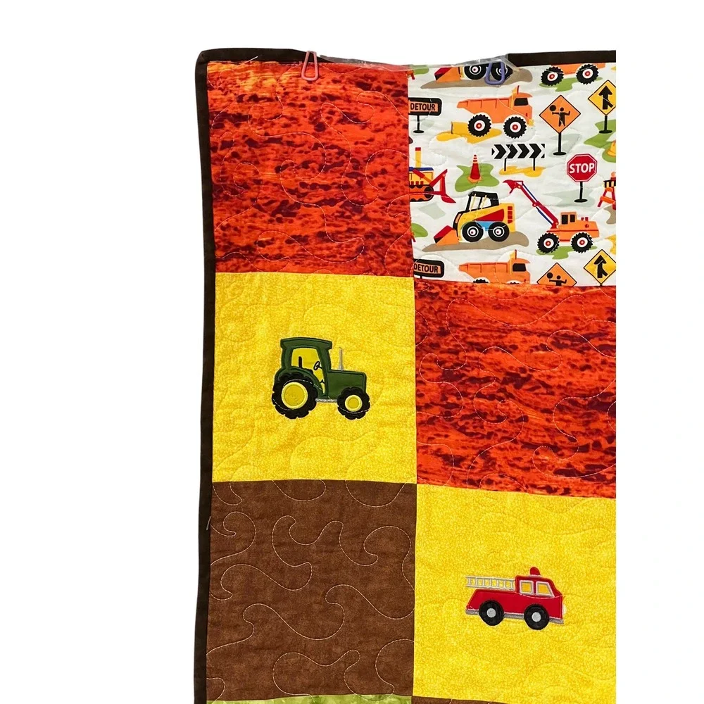 Handmade Construction Vehicle Baby Quilt Tractor Truck Patchwork 48x40
